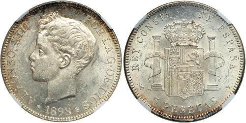 5 Peseta Kingdom of Spain (1874 - 1931) Silber 