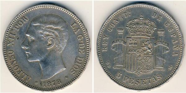 5 Peseta Kingdom of Spain (1874 - 1931) Silber Alfonso XII of Spain (1857 -1885)