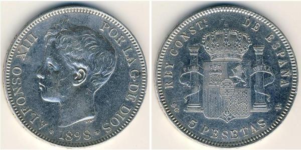 5 Peseta Kingdom of Spain (1874 - 1931) Silber 