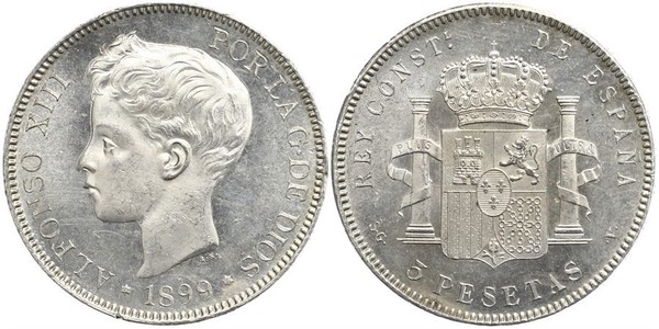 5 Peseta Kingdom of Spain (1874 - 1931) Silber 