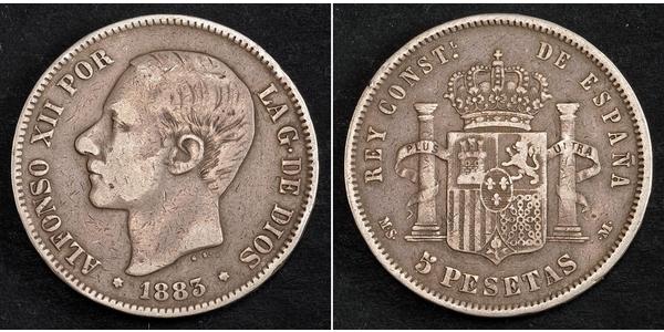 5 Peseta Spanien Silber Alfonso XII of Spain (1857 -1885)