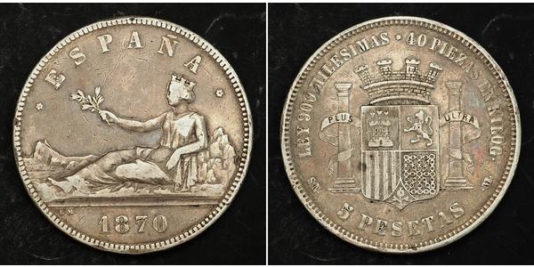 5 Peseta First Spanish Republic (1873 - 1874) Silver 