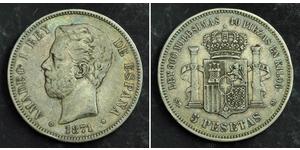 5 Peseta Kingdom of Spain (1814 - 1873) Silver Amadeo I of Spain (1845 - 1890)