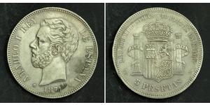 5 Peseta Kingdom of Spain (1814 - 1873) Silver Amadeo I of Spain (1845 - 1890)