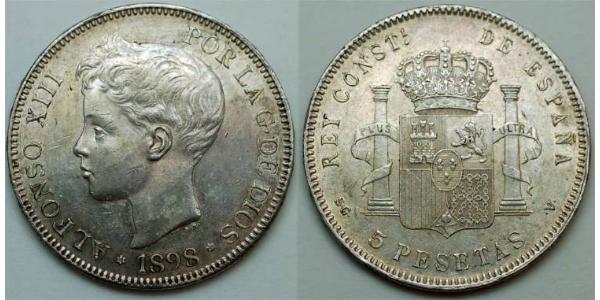 5 Peseta Kingdom of Spain (1874 - 1931) Silver 