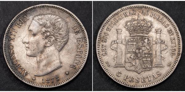 5 Peseta Kingdom of Spain (1874 - 1931) Silver Alfonso XII of Spain (1857 -1885)