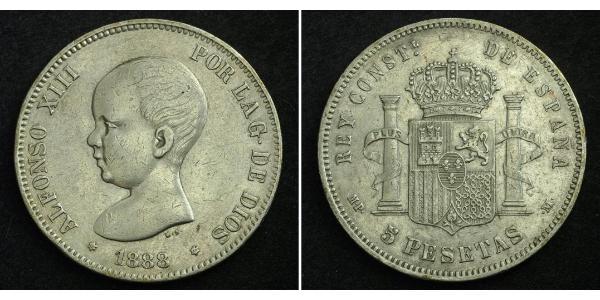 5 Peseta Kingdom of Spain (1874 - 1931) Silver Alfonso XIII of Spain (1886 - 1941)