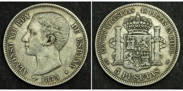 5 Peseta Kingdom of Spain (1874 - 1931) Silver Alfonso XII of Spain (1857 -1885)