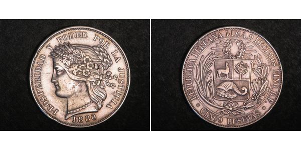 5 Peseta Peru Silver 