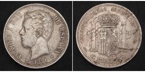 5 Peseta Kingdom of Spain (1814 - 1873) 銀 阿玛迪奥一世 (西班牙)  (1845 - 1890)