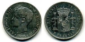 5 Peseta Kingdom of Spain (1874 - 1931) 銀 