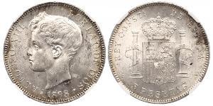 5 Peseta Kingdom of Spain (1874 - 1931) 銀 