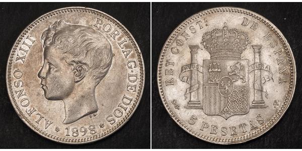 5 Peseta Kingdom of Spain (1874 - 1931) 銀 