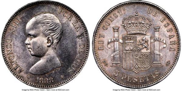 5 Peseta Kingdom of Spain (1874 - 1931) 銀 阿方索十三世 (1886 - 1941)