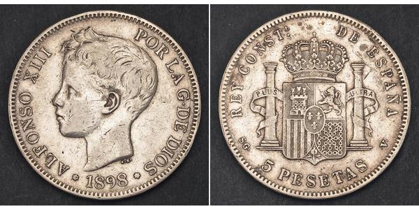 5 Peseta Kingdom of Spain (1874 - 1931) 銀 