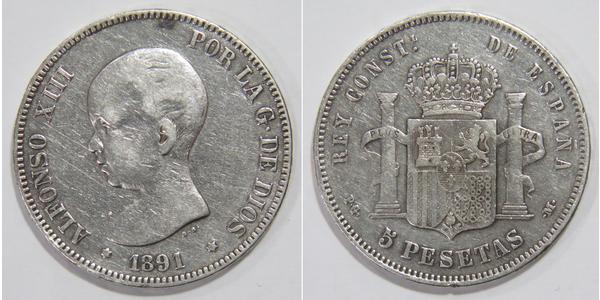 5 Peseta Kingdom of Spain (1874 - 1931) 銀 阿方索十三世 (1886 - 1941)