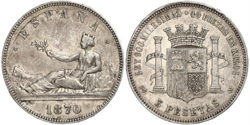 5 Peseta 西班牙第一共和國 (1873 - 1874) 銀 