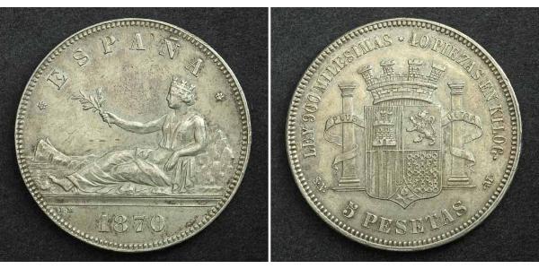 5 Peseta 西班牙第一共和國 (1873 - 1874) 銀 
