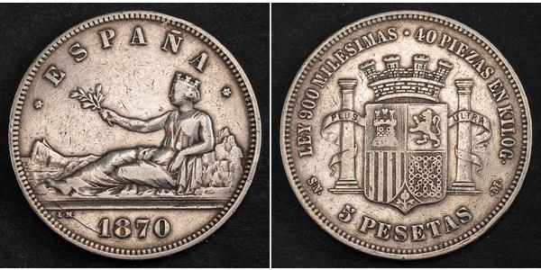 5 Peseta 西班牙第一共和國 (1873 - 1874) 銀 