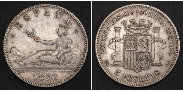 5 Peseta 西班牙第一共和國 (1873 - 1874) 銀 
