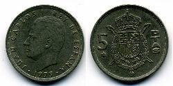 5 Peseta 佛朗哥时期 (1936 - 1975) 镍/銅 胡安·卡洛斯一世 (1938 - )