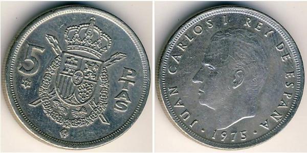 5 Peseta 佛朗哥时期 (1936 - 1975) 銅/镍 胡安·卡洛斯一世 (1938 - )