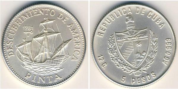 5 Peso Cuba Argent 
