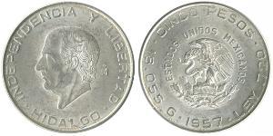 5 Peso Second Federal Republic of Mexico (1846 - 1863) Argent Miguel Hidalgo