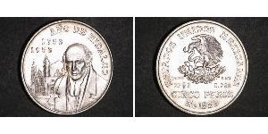 5 Peso Second Federal Republic of Mexico (1846 - 1863) Argent Miguel Hidalgo