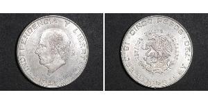 5 Peso Second Federal Republic of Mexico (1846 - 1863) Argent Miguel Hidalgo