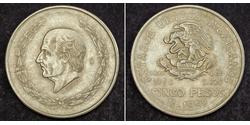 5 Peso Second Federal Republic of Mexico (1846 - 1863) Argento Miguel Hidalgo