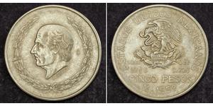 5 Peso Second Federal Republic of Mexico (1846 - 1863) Argento Miguel Hidalgo