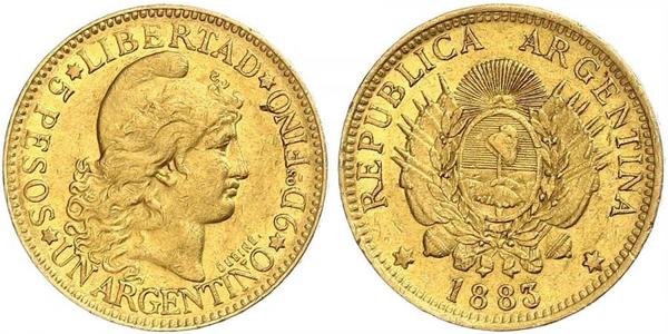 5 Peso Argentine Republic (1861 - ) Gold 