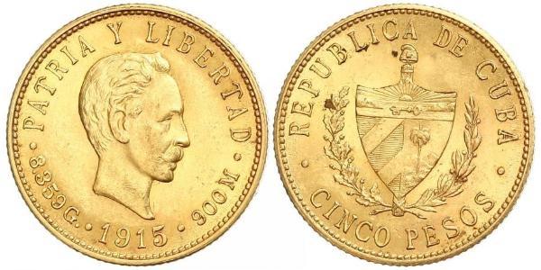 5 Peso Cuba Gold Jose Julian Marti Perez (1853 - 1895) 