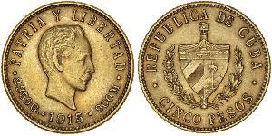 5 Peso Kuba Gold Jose Julian Marti Perez (1853 - 1895) 