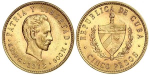 5 Peso Kuba Gold Jose Julian Marti Perez (1853 - 1895) 