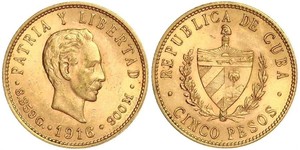 5 Peso Kuba Gold Jose Julian Marti Perez (1853 - 1895) 