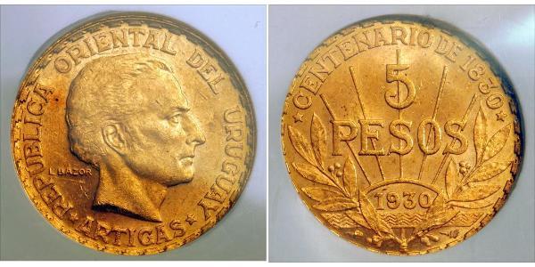 5 Peso Uruguay Gold José Gervasio Artigas