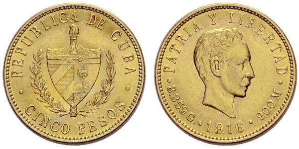 5 Peso Cuba Or Jose Julian Marti Perez (1853 - 1895) 
