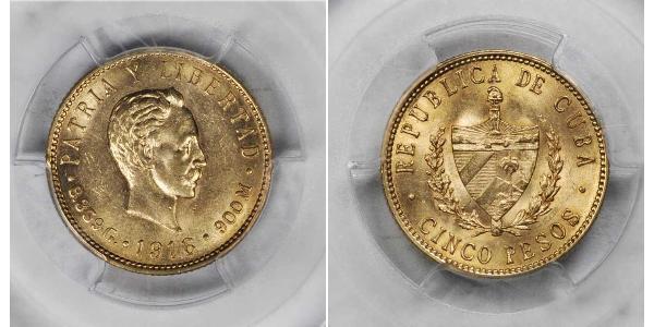 5 Peso Cuba Oro Jose Julian Marti Perez (1853 - 1895) 