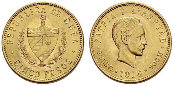 5 Peso Cuba Oro Jose Julian Marti Perez (1853 - 1895) 