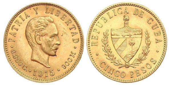 5 Peso Cuba Oro Jose Julian Marti Perez (1853 - 1895) 