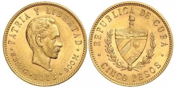 5 Peso Cuba Oro Jose Julian Marti Perez (1853 - 1895) 