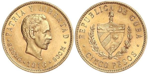 5 Peso Cuba Oro Jose Julian Marti Perez (1853 - 1895) 