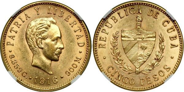 5 Peso Cuba Oro Jose Julian Marti Perez (1853 - 1895) 