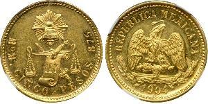 5 Peso Messico (1867 - ) Oro 