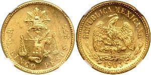 5 Peso Messico (1867 - ) Oro 