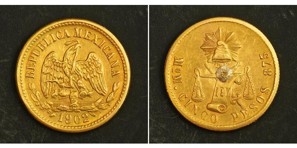 5 Peso Messico (1867 - ) Oro 