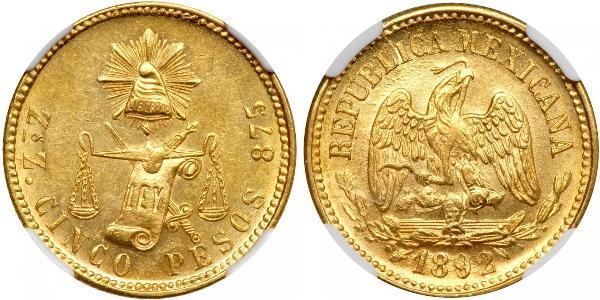 5 Peso Messico (1867 - ) Oro 