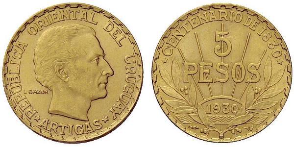 5 Peso Uruguay Oro José Gervasio Artigas